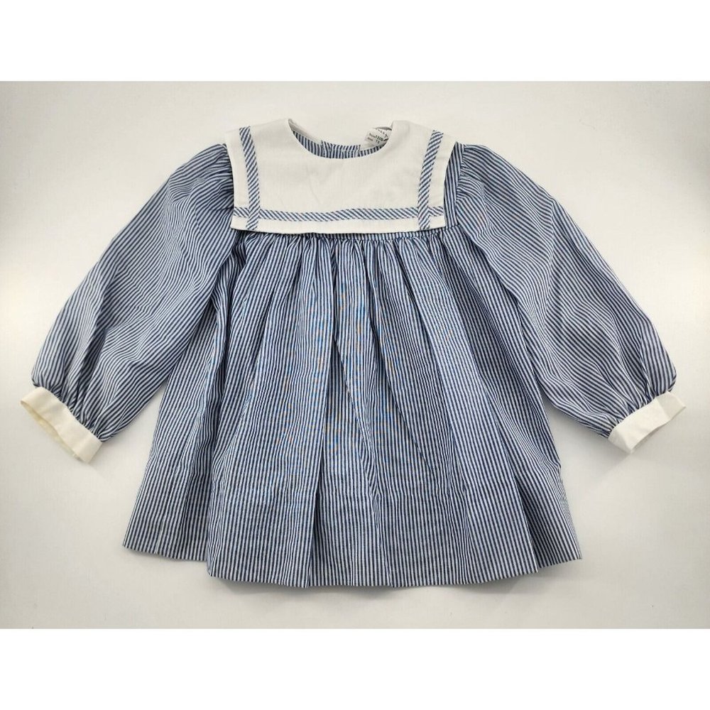 Vtg Bryan Toddler‎ Girls Long Sleeve Nautical Bib Top Blue/White Striped Size 3T